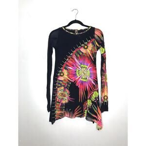 Jean Paul Gaultier Soleil Y2K style abstract print tunic long sleeve blouse
